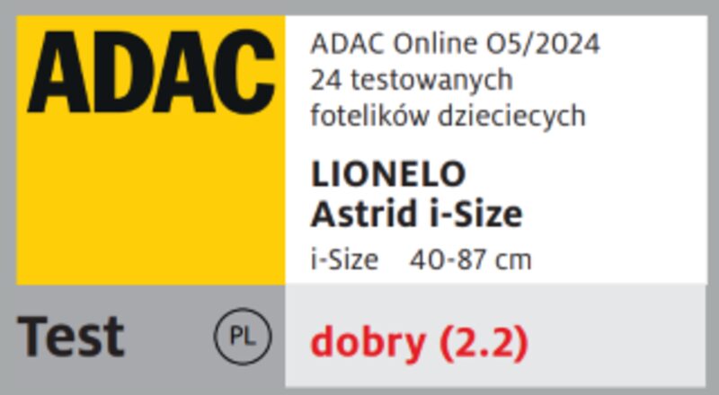 Lionelo Astrid i-Size — ocenění ADAC, 5 hvězd bezpečnosti