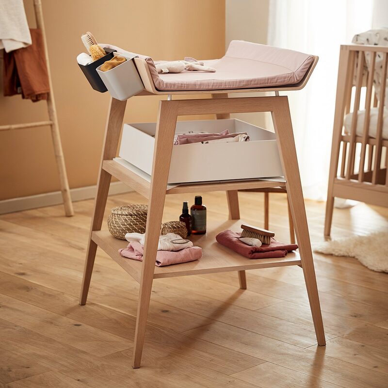 Leander Linea changing table beech — styled nursery with accessories