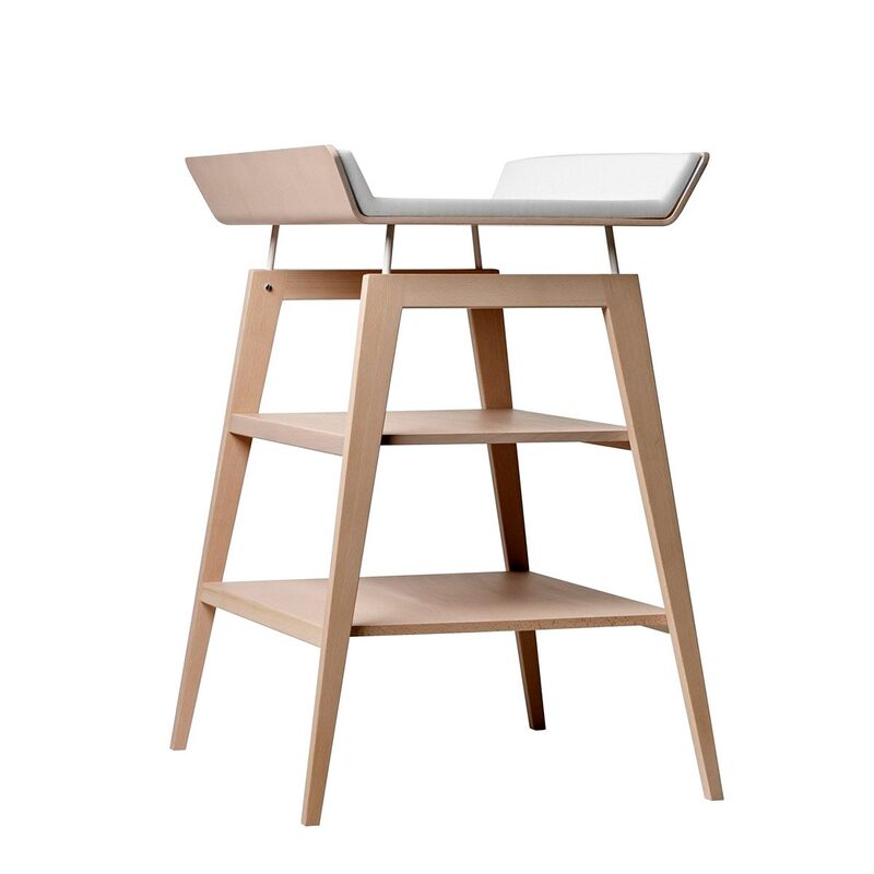 Leander Linea changing table beech — front view with two shelves