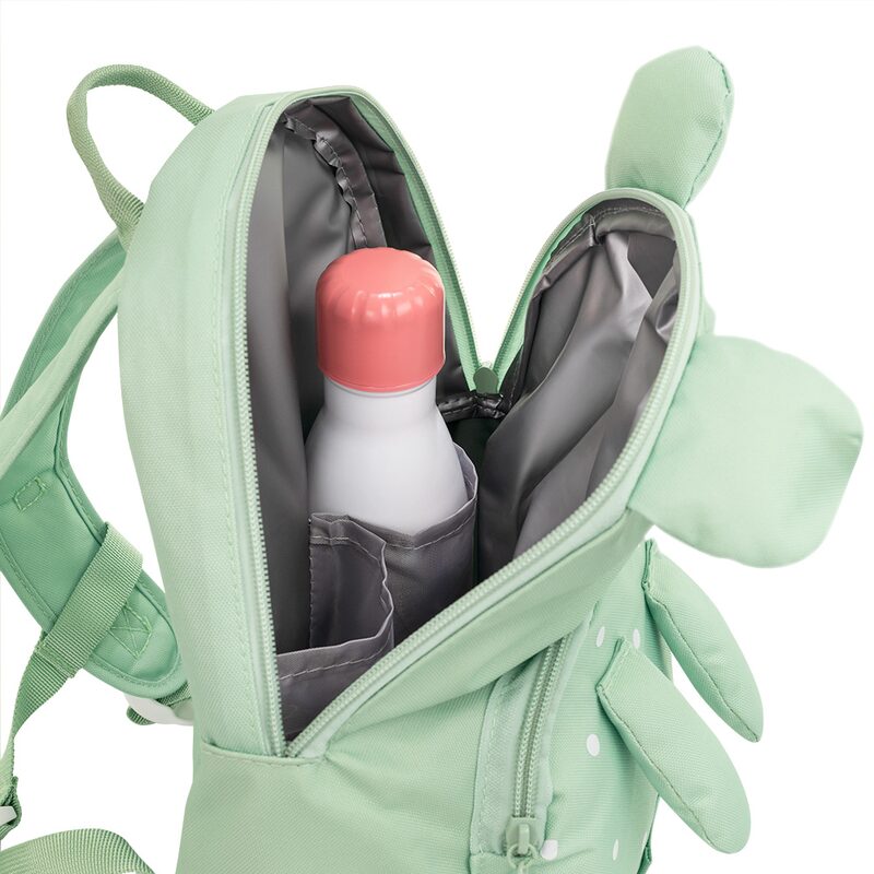 Miniland insulated backpack Frog — interior with bottle compartment