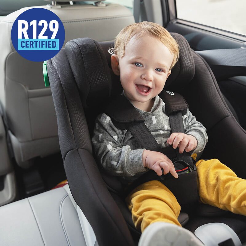 Graco Extend LX R129 dítě v autosedačce v autě norma R129
