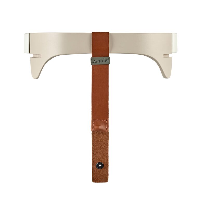 Leander safety bar Cappuccino — genuine leather strap with logo