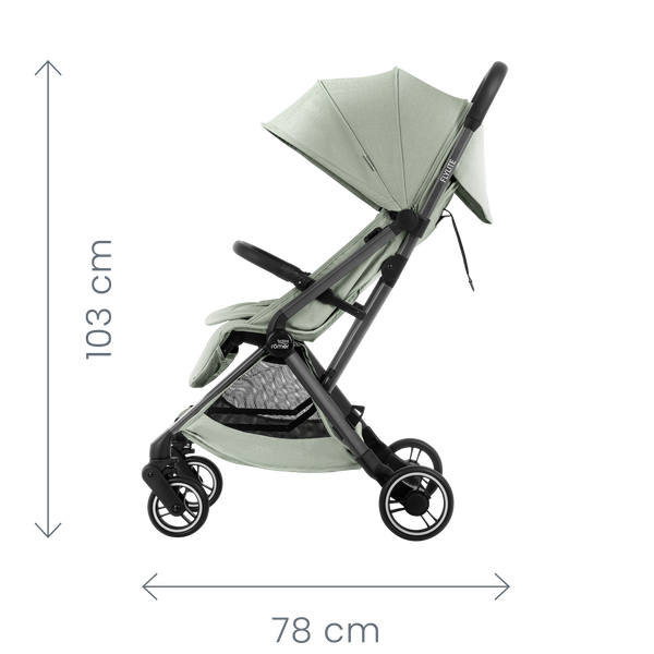 Britax Romer Flylite &mdash; boční pohled s rozměry