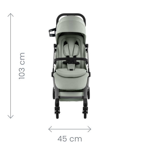 Britax Romer Flylite &mdash; přední pohled s rozměry