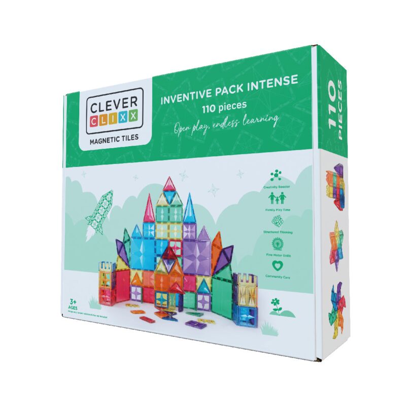 Cleverclixx Inventive Pack Intense — 110 barevných magnetických kostek rozložených