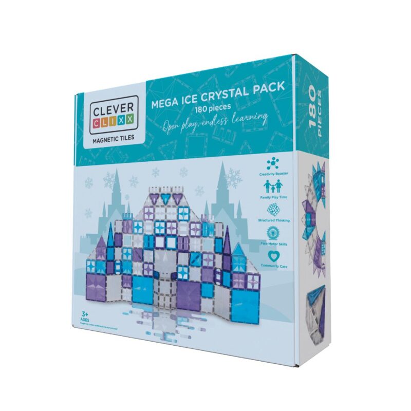 Cleverclixx Mega Ice Crystal Pack — 180 průhledných magnetických kostek v ledových odstínech