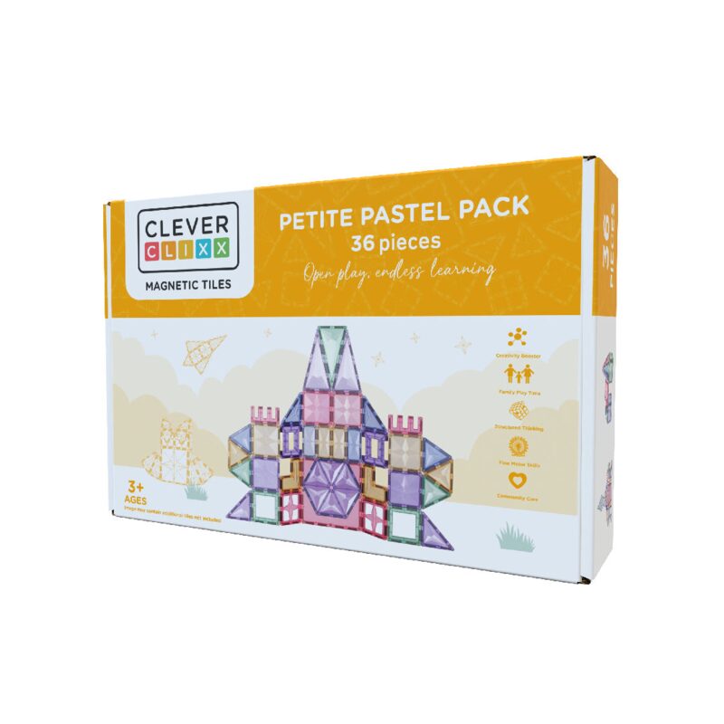 Cleverclixx Petite Pack Pastel — 36 pastelových magnetických kostek rozložených