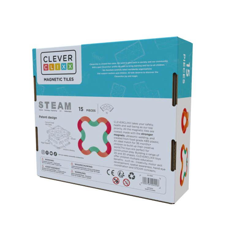 Cleverclixx Race Track Add-on Curves — 15 barevných magnetických zatáček v intenzivních barvách