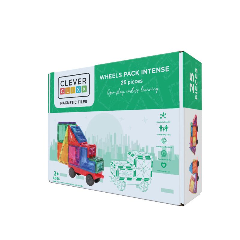 Cleverclixx Wheels Pack Intense — 25 pieces with wheels and axles for building vehicles
