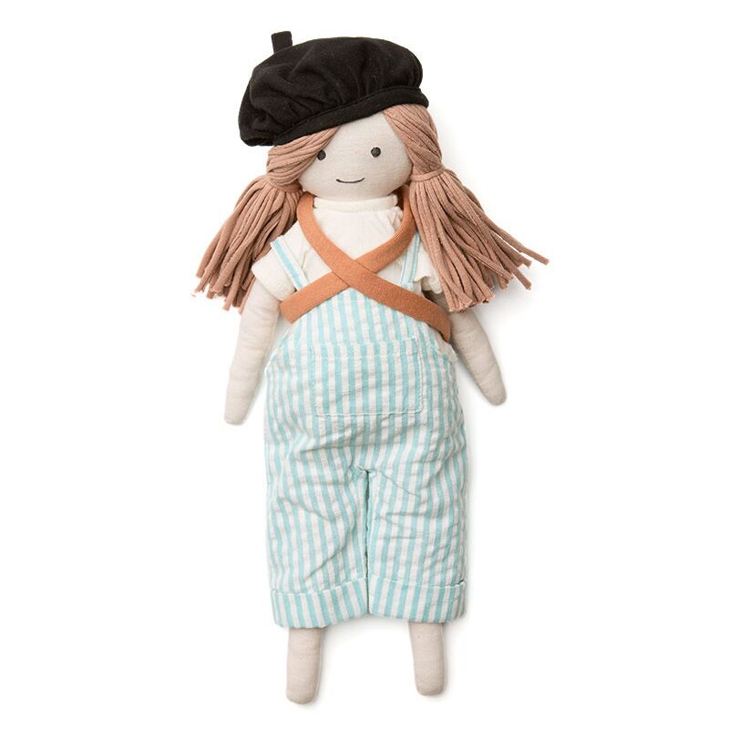 Kids Concept Ingrid rag doll with beret and plush pet Freya