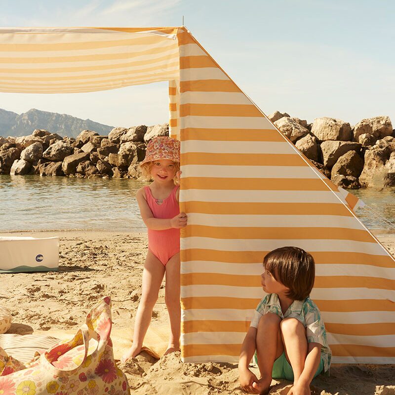 Kids Concept beach tent Yellow set up on the beach