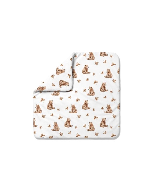 Waldin bambusowa kołdra niemowlęca 75x75 Niedźwiadki Light Beige z wstęgą do rożka