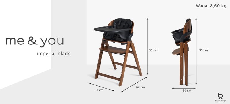Rozměry jídelní židličky Future Design Me&You Imperial Black — schéma