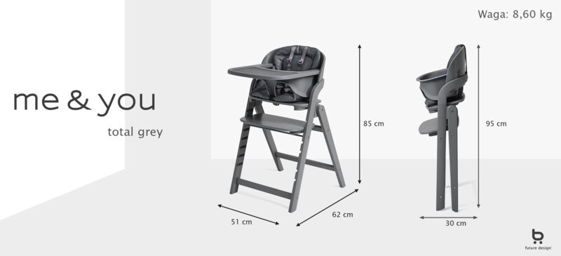 Rozměry jídelní židličky Future Design Me&You Total Grey - schéma