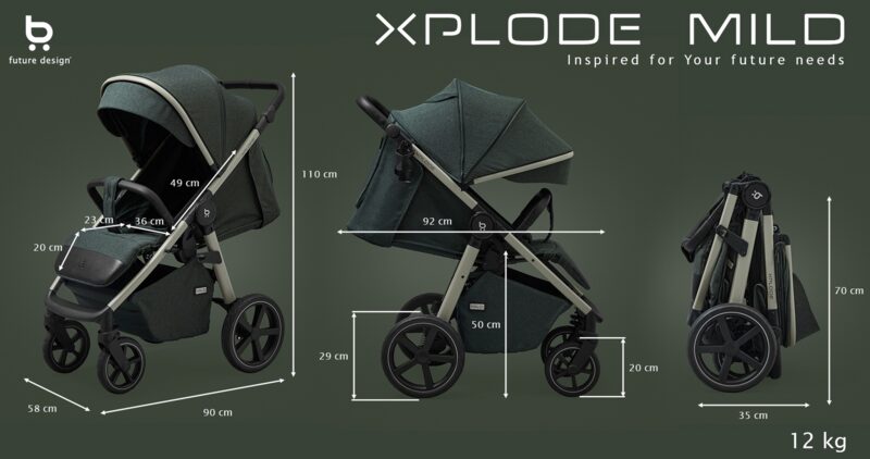 Schemat wymiarów wózka spacerowego Future Design Xplode Mild