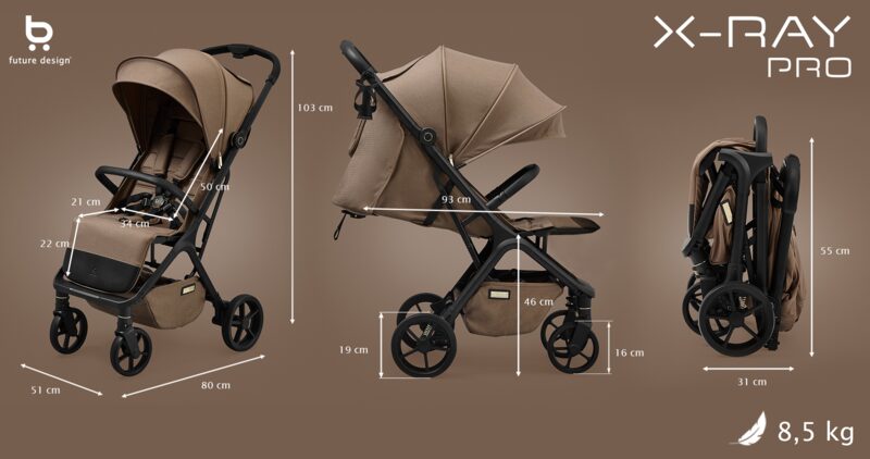 Rozměry sportovního kočárku Future Design X-Ray PRO — schéma s technickými údaji