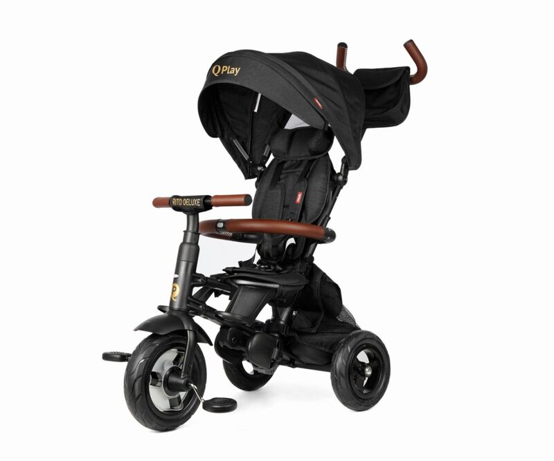 QPlay Rito Deluxe Rubber Black - skládací tříkolka s gumovými kolami