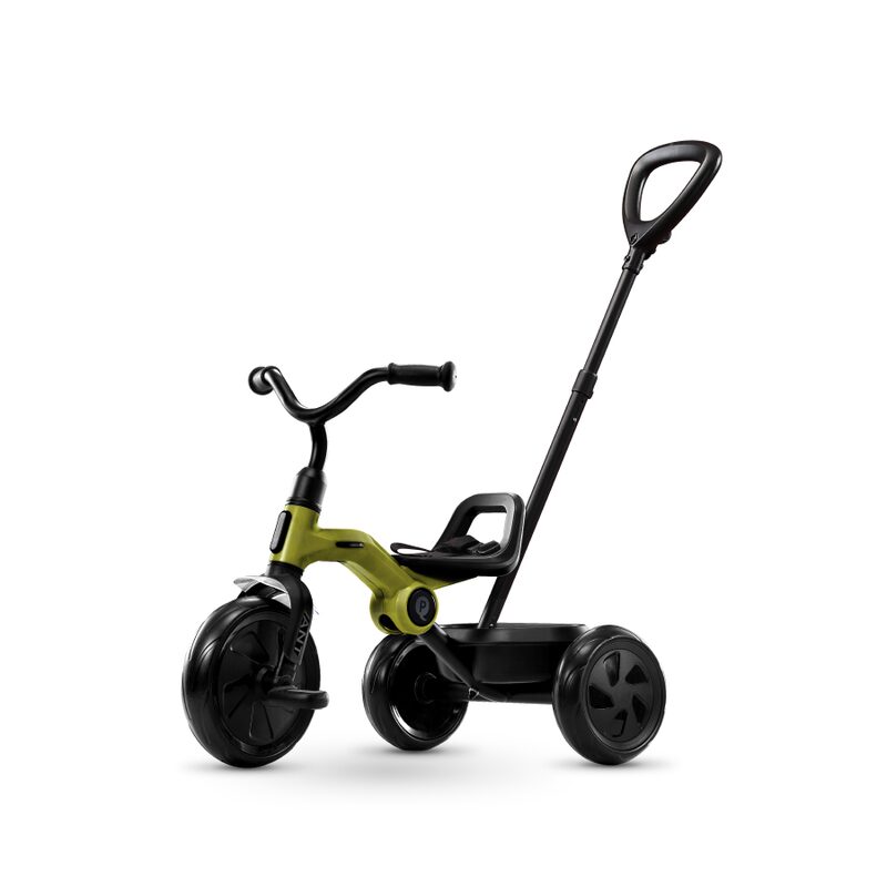 QPlay Ant Plus Green — skládací tříkolka s vodicí tyčí pro rodiče