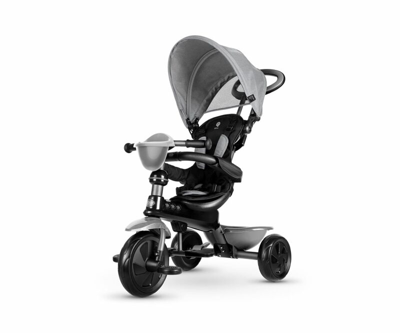 QPlay Cosy Grey - tříkolka 4v1 z stříška i vodicí tyč pro rodiče