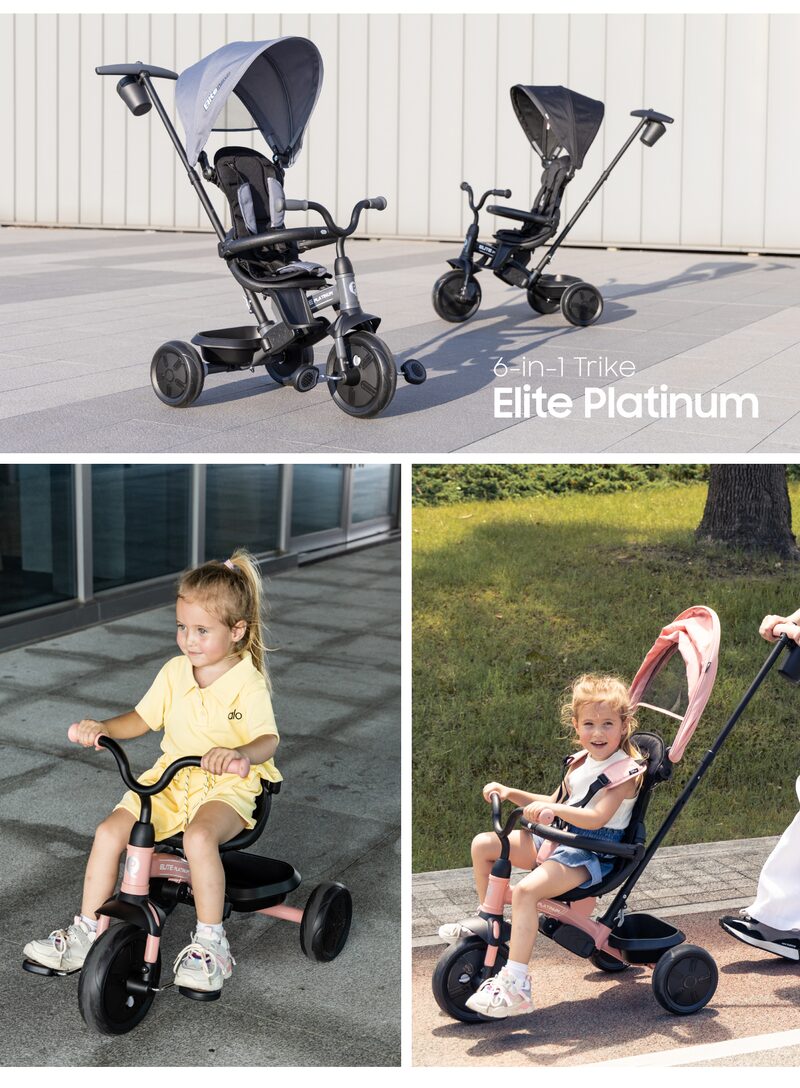 QPlay Elite Platinum Grey — 360 degree rotating seat, forward and parent-facing