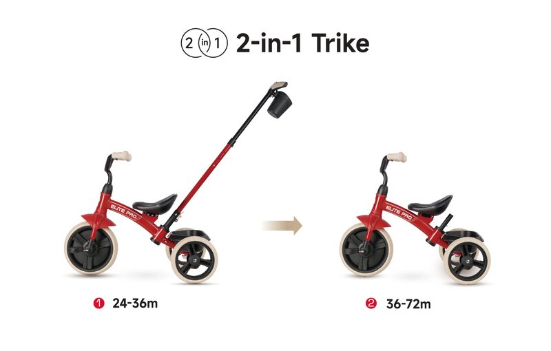 QPlay Elite Pro 2w1 - tryb z rączka rodzica od 24 miesięcy i samodzielną jazda od 36 miesięcy