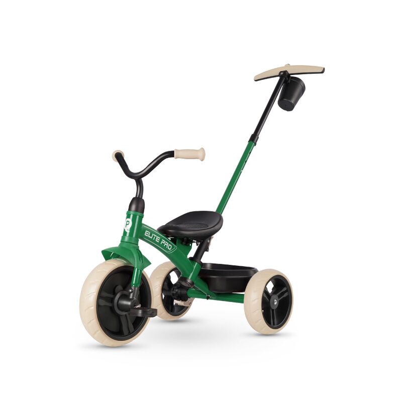 QPlay Elite Pro Green tříkolka z vodicí tyč rodiče - boční pohled
