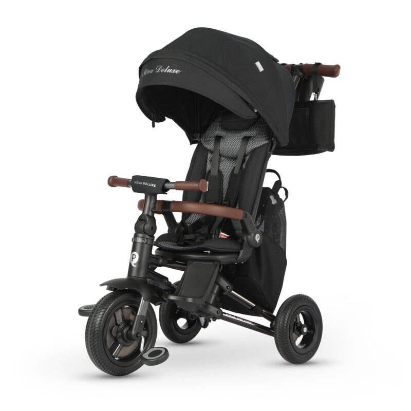 QPlay Nova Deluxe blackPL - tříkolka premium ze koženkovými detalami
