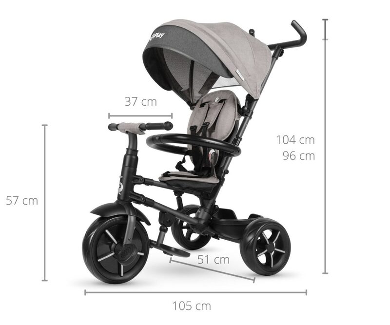 QPlay Rito Star wymiary - 105 cm długośći, 104 cm wysokości, rączka 96 cm