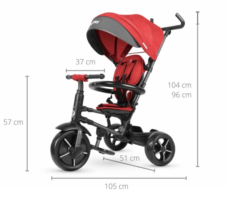 QPlay Rito Star dimensions - 105 cm length, 104 cm height, handle 96 cm