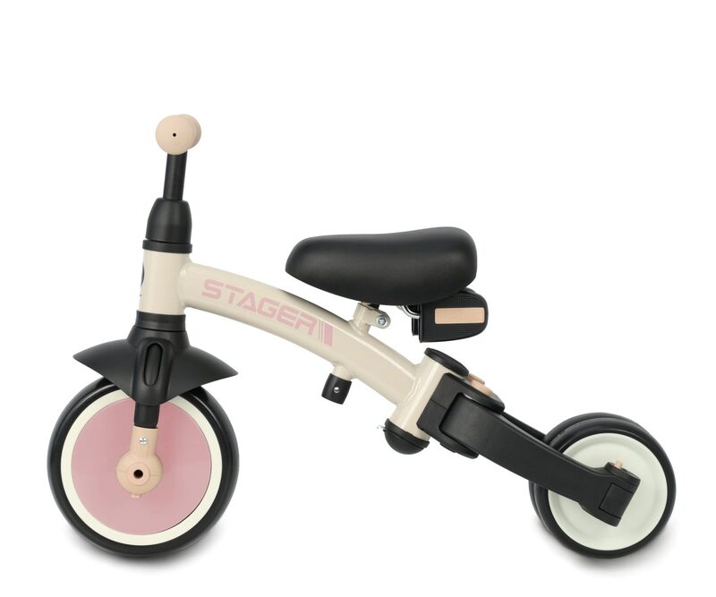 QPlay Stager 3w1 Pink - trzy tryby: trójkołowy z rączka, trójkołowy samodzielny, biegowka
