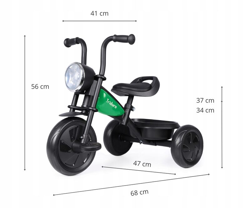 QPlay Triduro Green - wymiary rowerka trójkołowego