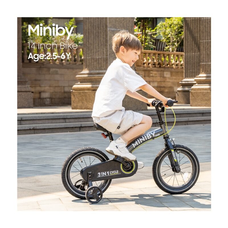 QPlay Miniby 14 Green 3-in-1 children's bike with pedals and balance mode for ages 3-8