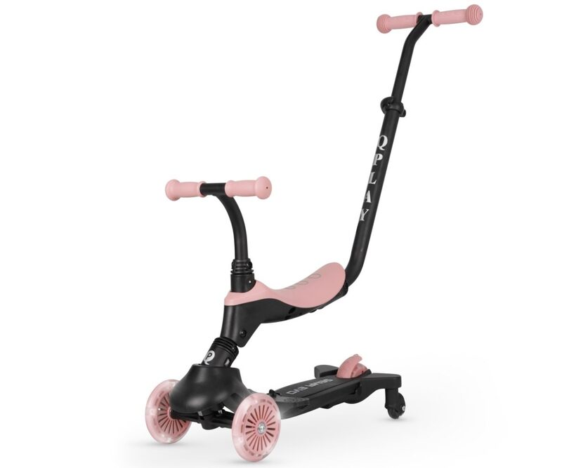 QPlay Sema Evo 3-in-1 Coral Pink - ride-on mode with parent handle
