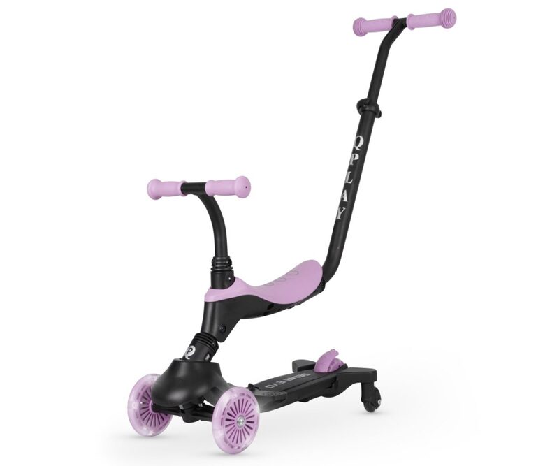 QPlay Sema Evo 3v1 Violet - koloběžka 3v1 w trybie jeździka z vodicí tyč pro rodiče