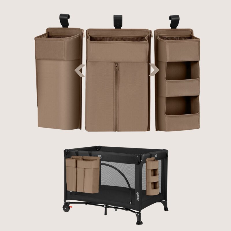 Lionelo Sidepocket Large — three separate modules connected by zips and mounted on cot