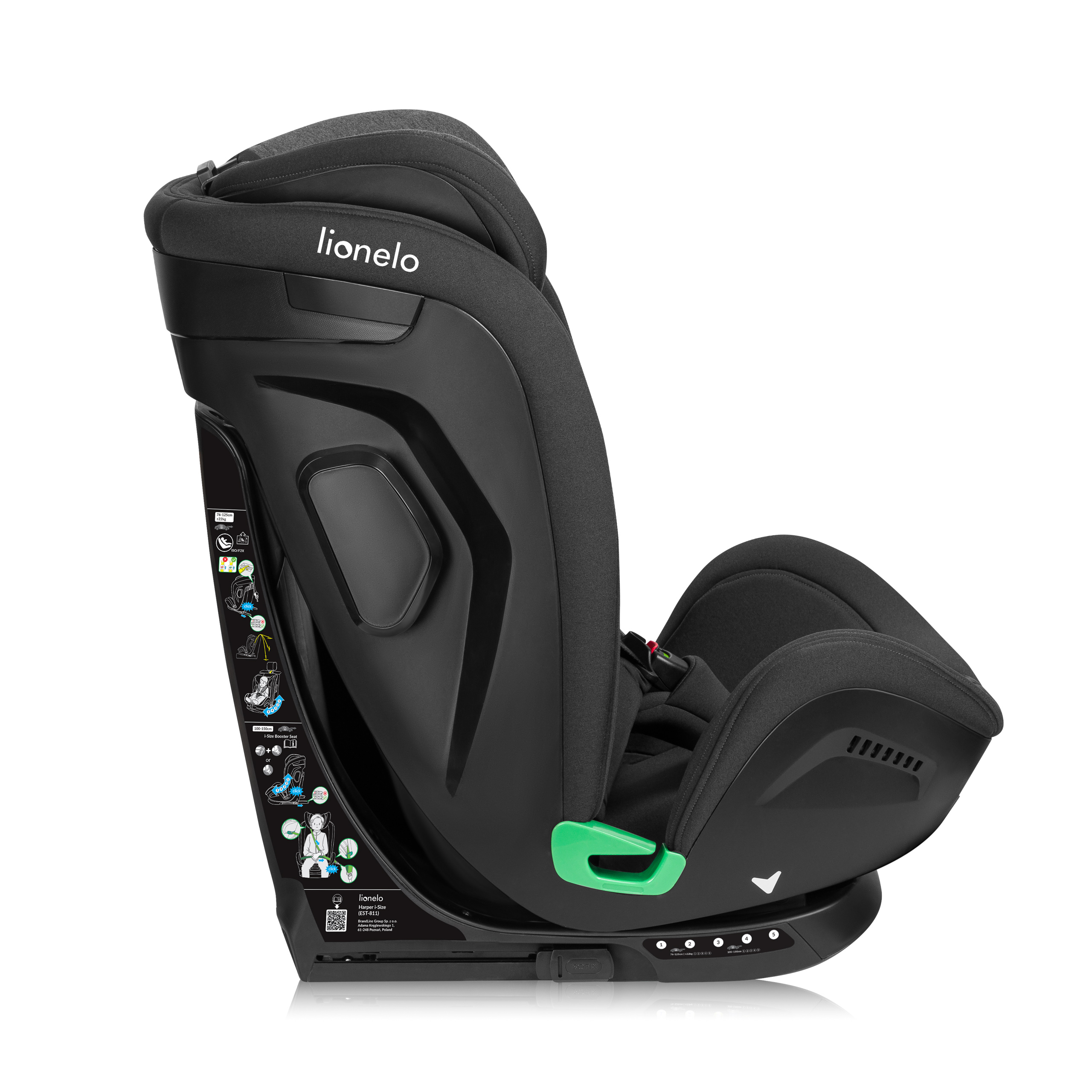 Backrest recline and head protection in Lionelo Harper i-Size