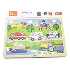 Viga puzzle na podkładce 24 elementy Pojazdy w mieśście