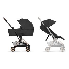 Cybex Coya 2w1 Black Cozy Beige, Rodzaj wózka: głęboko-spacerowy, Kolekcja: Comfort, Kolor materiału: Sepia Black, Kolor ramy: Rosegold