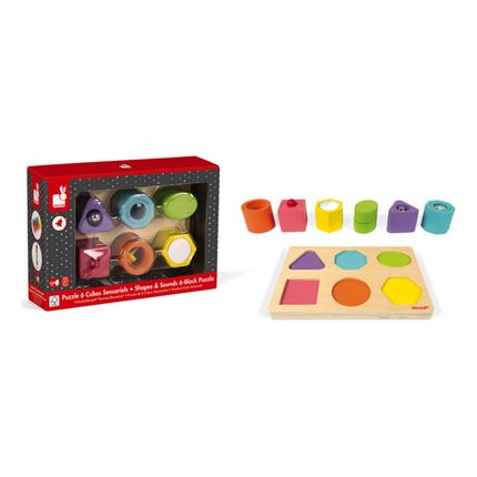 Janod układanka drewniana sensoryczna Kształty i dźwięki J05332