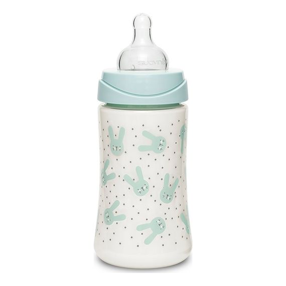 Suavinex butelka 270ml smoczek okrągły silikonowy 3-przepływowy Hygge Baby Królik miętowy, Pojemność: 270 ml, Kolor: Miętowy - kropki