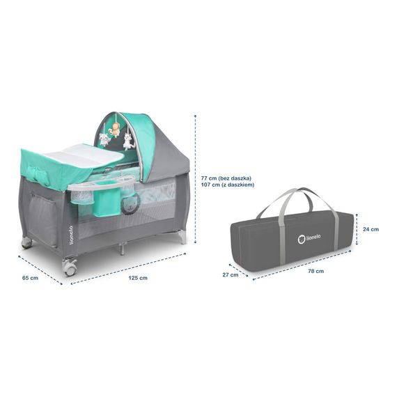 Lionelo Sven Plus cestovní postýlka Turquoise Grey, Kolor: Turquoise - Grey, 13 zdjęcie
