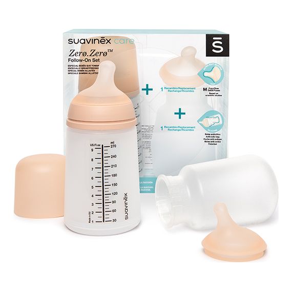 Suavinex zestaw butelek Zero Zero - butelka 270ml, smoczek i woreczek 3m+, Pojemność: 270 ml, 2 zdjęcie