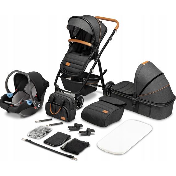 Lionelo Amber 3w1 - wózek wielofunkcyjny z fotelikiem, Rodzaj wózka: zestaw 3w1, Kolor materiału: Grey Graphite