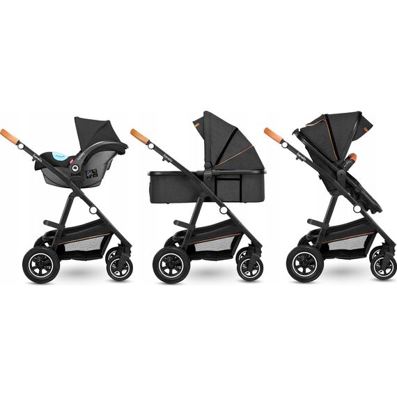 Lionelo Amber 3w1 - wózek wielofunkcyjny z fotelikiem, Rodzaj wózka: zestaw 3w1, Kolor materiału: Grey Graphite, 12 zdjęcie