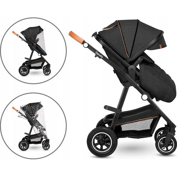 Lionelo Amber 3w1 - wózek wielofunkcyjny z fotelikiem, Rodzaj wózka: zestaw 3w1, Kolor materiału: Grey Graphite, 13 zdjęcie