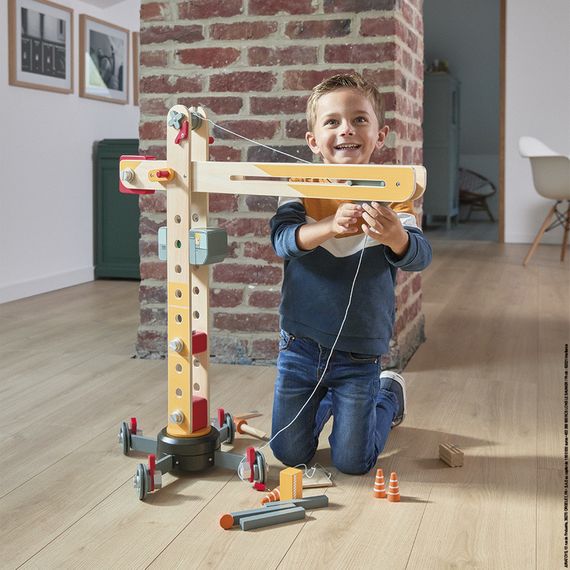 Janod Velký dřevěný jeřáb ke složení s nářadím 3+, 5 zdjęcie