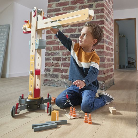 Janod Velký dřevěný jeřáb ke složení s nářadím 3+, 6 zdjęcie