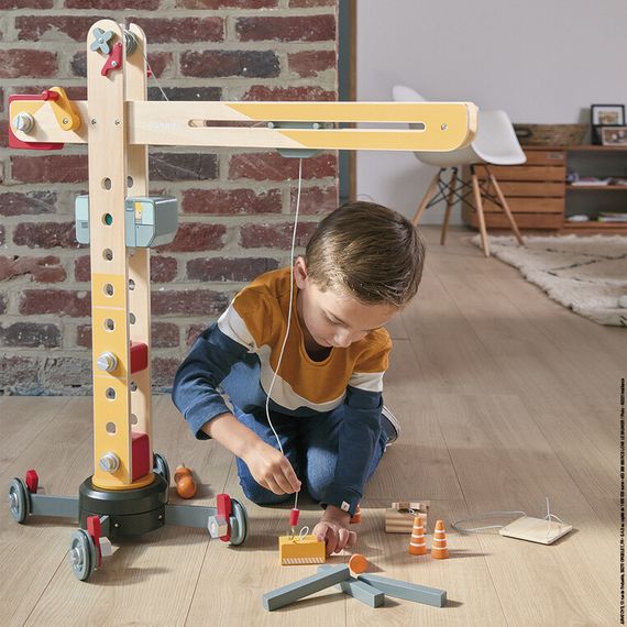 Janod Velký dřevěný jeřáb ke složení s nářadím 3+, 8 zdjęcie