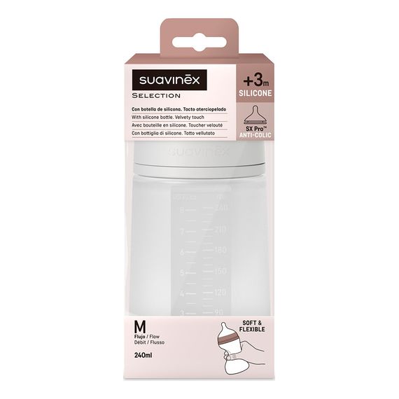 Suavinex silikonová kojenecká láhev SX Pro střední průtok 240 ml Colour Essence Transparentní 4m+, Kolor: Transparentny, 5 zdjęcie