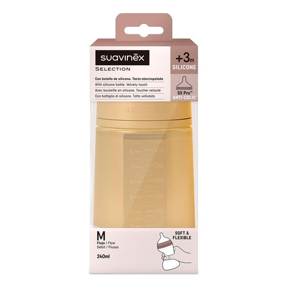 Suavinex Silicone Bottle SX Pro Medium Flow 240ml Colour Essence Mustard 4m+, Kolor: Musztardowy, image , 5 image